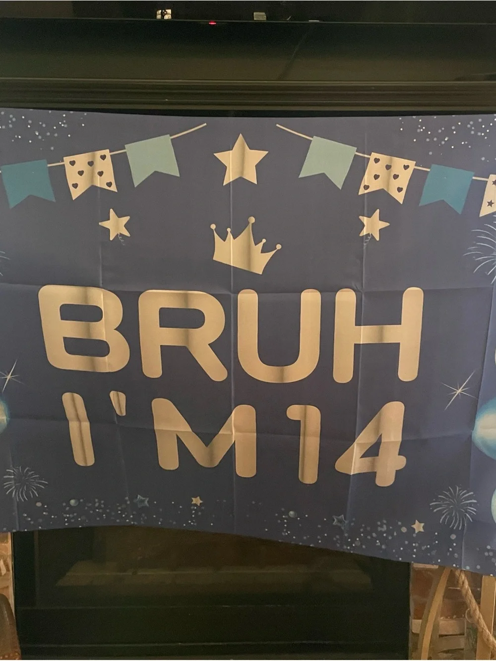 Blue 'Bruh I'm 14' Birthday Backdrop Banner